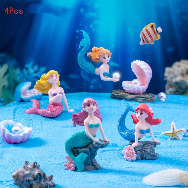 Marine Aquarium All In One - 4 قطع من تماثيل حورية البحر